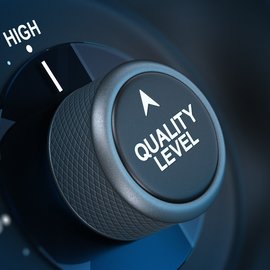 Button where it is written quality level and the word high, concept of quality management